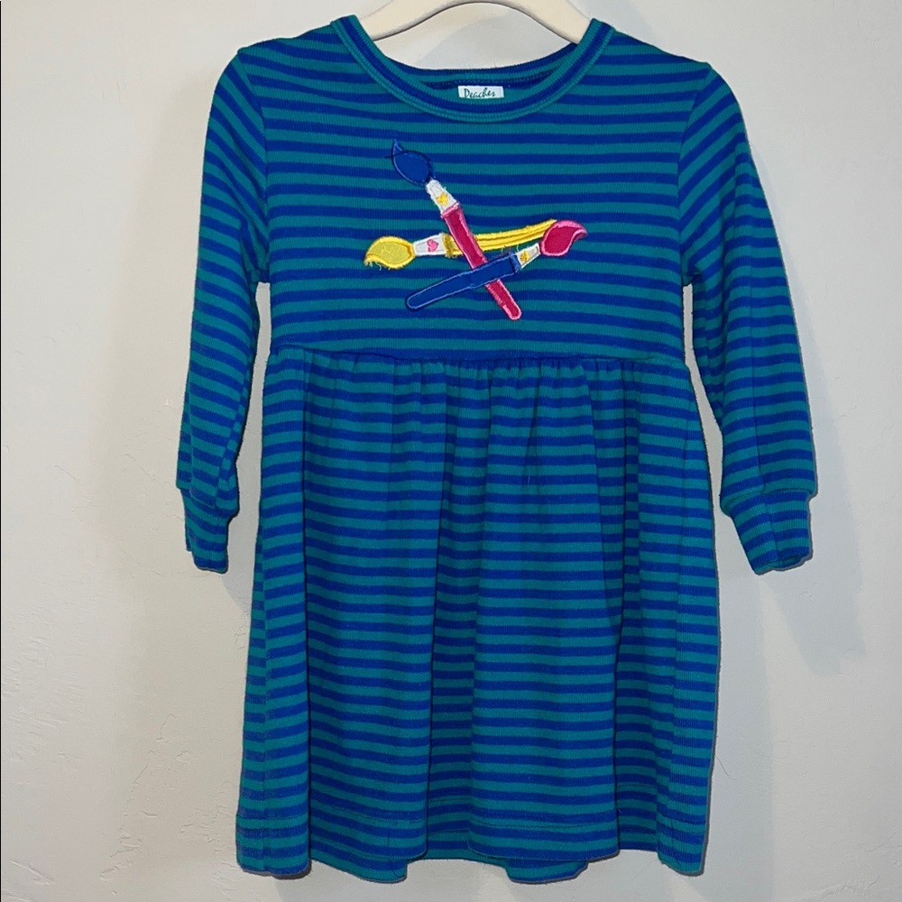 Peaches and Cream Blue and Green Striped Dress - Paintbrush & Paint Art Design